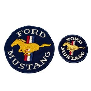 Ford Mustang Patch Set Sew-On & Iron-On Embroidered Pony Logo Blue Tri-Bar